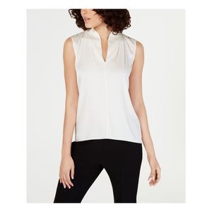 SPLITS 59 Womens Ivory Pleated Sleeveless V Neck Blouse S